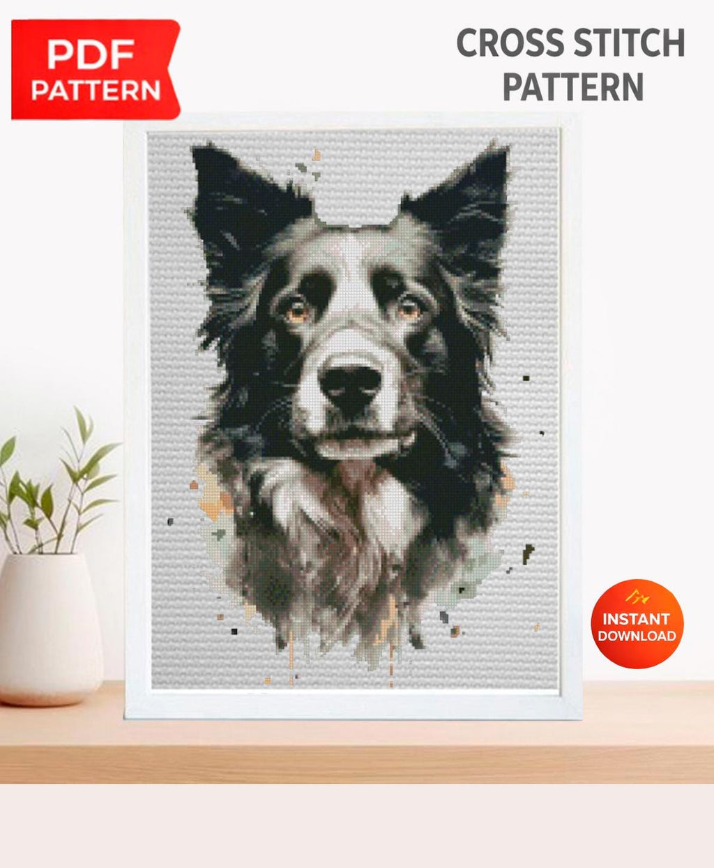 Border Collie Cross Stitch Pattern PDF, Dog Portrait Embroidery Design, Border Collie Needlework Chart, Dog Lover Gift, Animal Cross Stitch - NuttyHappyHobby