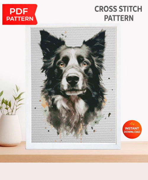 Border Collie Cross Stitch Pattern PDF, Dog Portrait Embroidery Design, Border Collie Needlework Chart, Dog Lover Gift, Animal Cross Stitch - NuttyHappyHobby