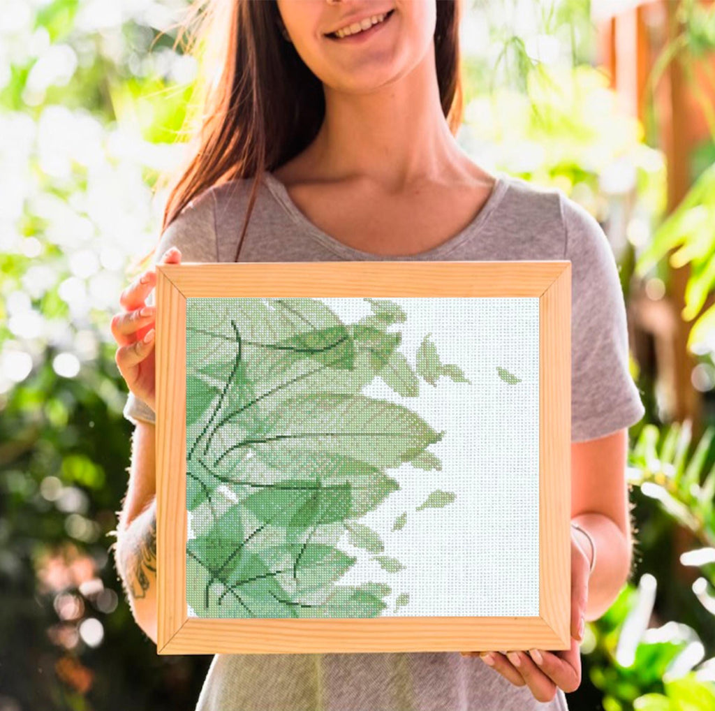 Botanical Cross Stitch Pattern Set PDF, 4 Modern Leaf Designs, Minimalist Floral Embroidery Charts, Instant Download, Hoop Wall Art - NuttyHappyHobby