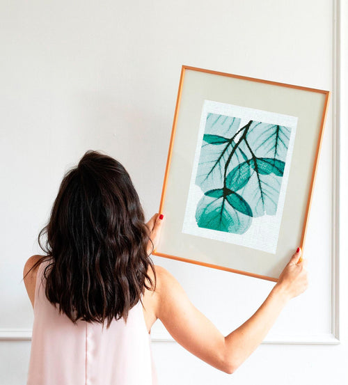 Botanical Leaf Cross Stitch Pattern PDF, Modern Green Leaves Embroidery Chart, Minimalist Nature Hoop Wall Art, Instant Download pdf - NuttyHappyHobby