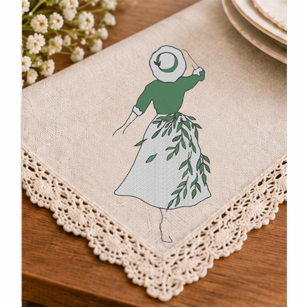 Botanical Woman Machine Embroidery Design, Girl in Sun Hat Leaf Dress, Minimalist Floral Line Art PES DST JEF, Instant Download - NuttyHappyHobby