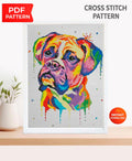 Boxer Dog Cross Stitch Pattern PDF, Colorful Boxer Portrait Embroidery Design, Modern Dog Needlework Chart, Dog Lover Gift, Pet download pdf - NuttyHappyHobby