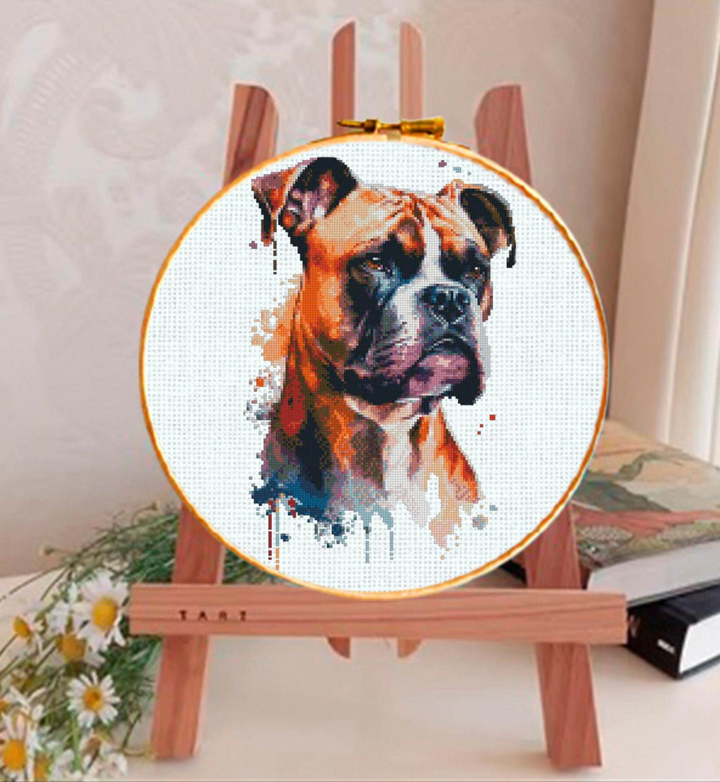 Boxer Dog Cross Stitch Pattern PDF, Realistic Boxer Portrait Embroidery Design, Modern Dog Needlework Chart, Dog Lover Gift, download pdf - NuttyHappyHobby