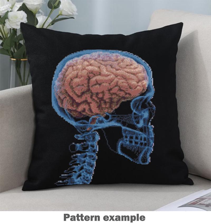 Brain X Ray Cross Stitch Pattern PDF, Human Skull Anatomy Embroidery Design, Neuroscience Medical Wall Art Download, Pattern Keeper - NuttyHappyHobby