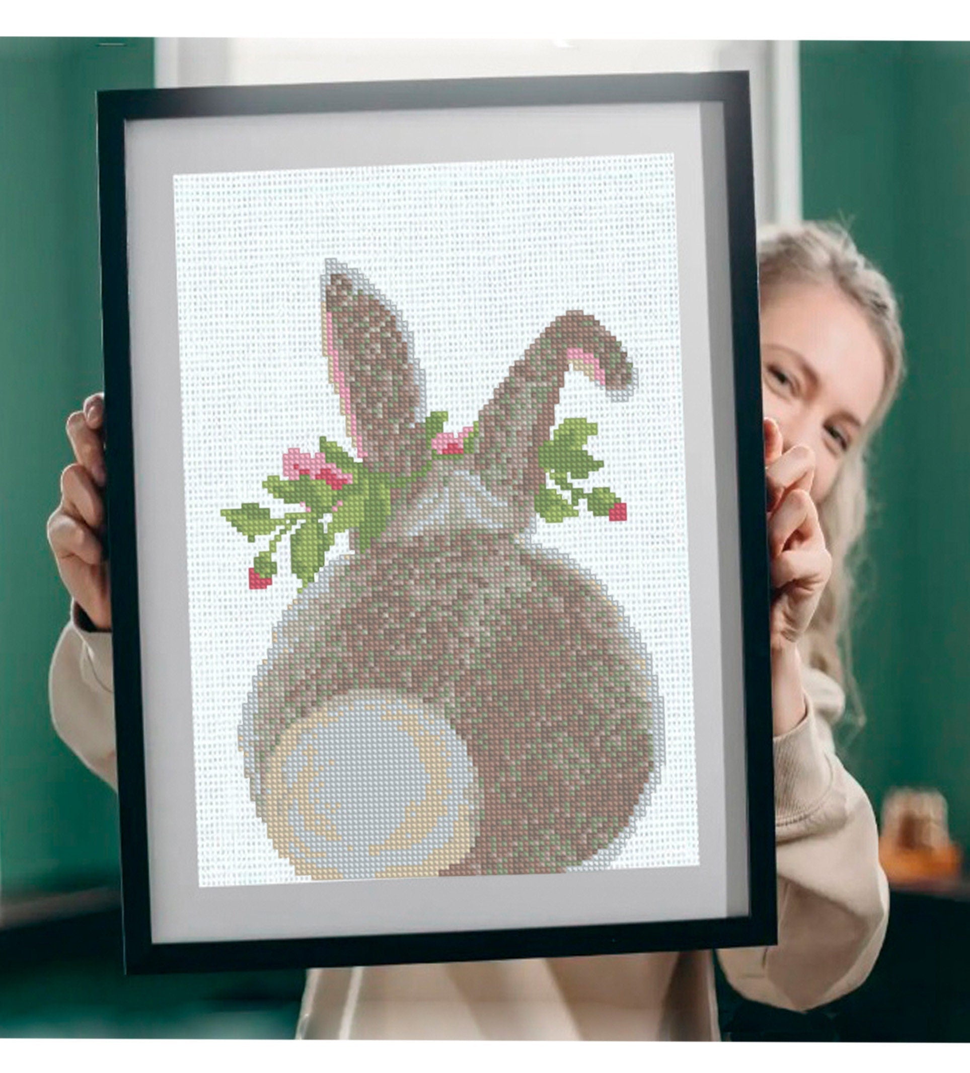 Bunny Cross Stitch Pattern Set PDF, Floral Woodland Rabbit Embroidery Design, Nursery Animal Wall Art, Instant Download Chart - NuttyHappyHobby