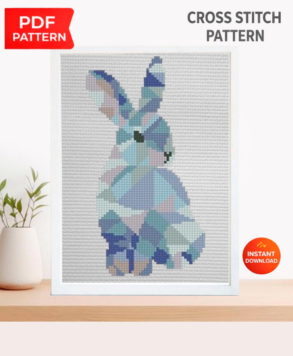 Bunny Silhouette Geometry, Modern cross stitch Pattern pdf, Counted Animals cross stitch, Woodland nursery art, Baby room, Rabbit Embroidery - NuttyHappyHobby