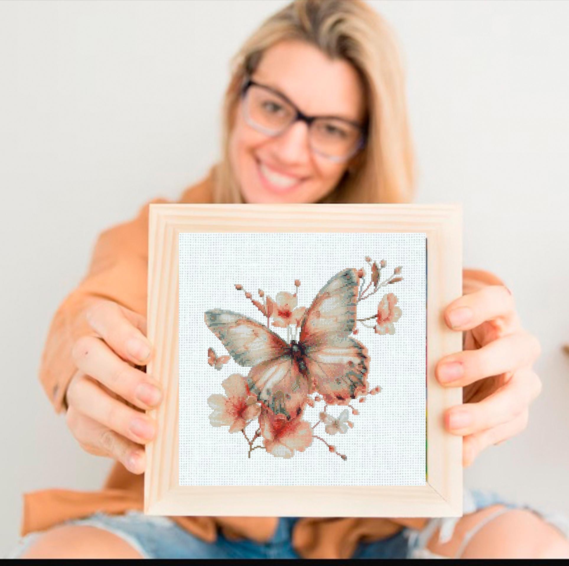 Butterfly Cross Stitch Pattern PDF, Floral Butterfly Embroidery Design, Botanical Cross Stitch Chart, Spring Nature Needlepoint, Keeper - NuttyHappyHobby