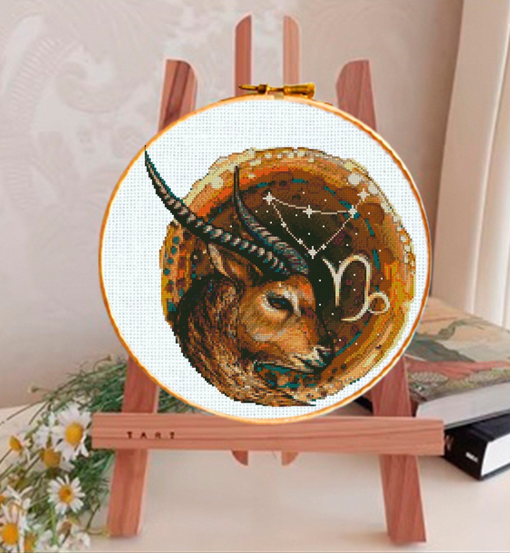 Capricorn Cross Stitch Pattern PDF, Zodiac Goat Embroidery Design, Astrology Constellation Cross Stitch Chart, Horoscope Needlework download - NuttyHappyHobby