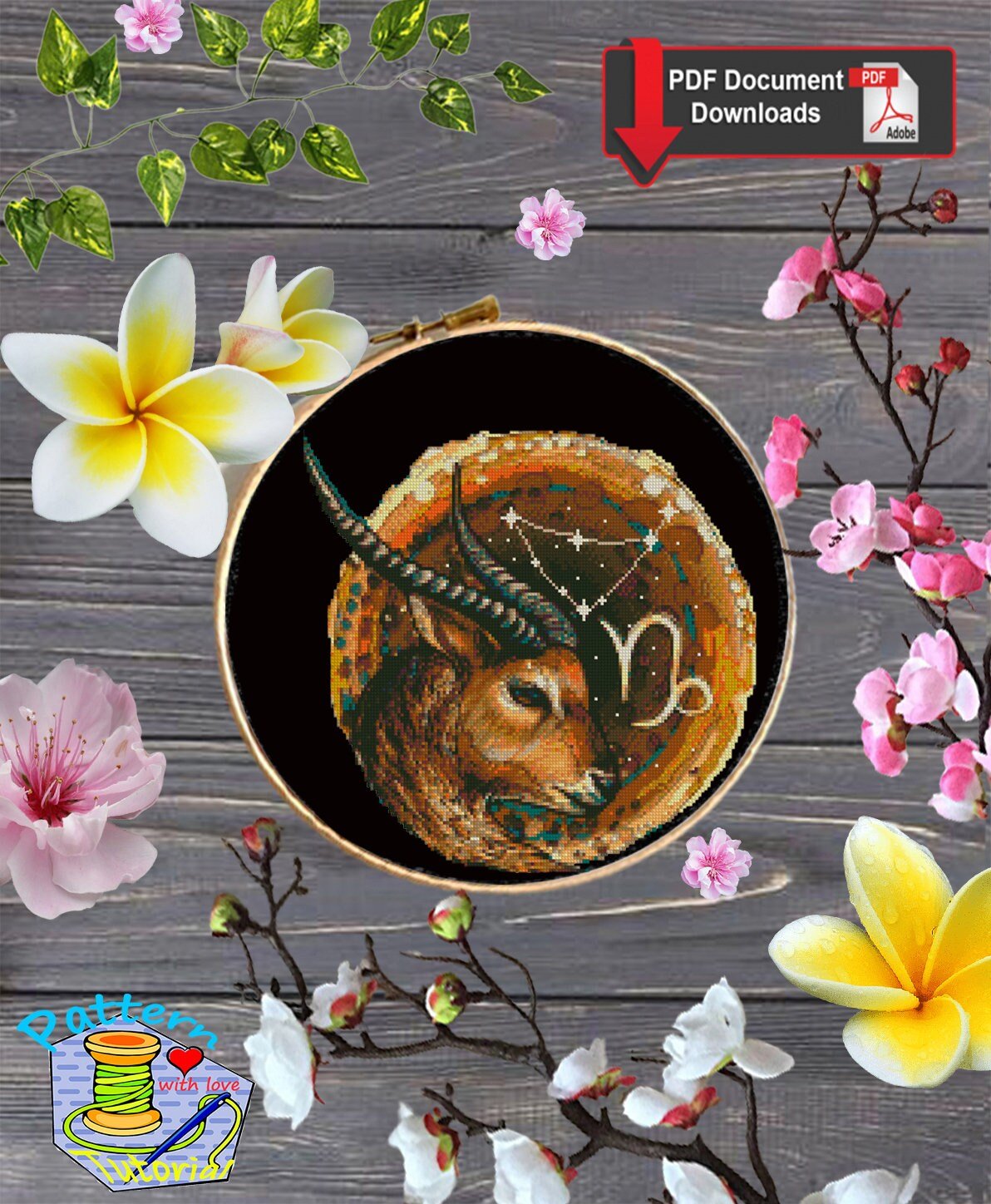 Capricorn Cross Stitch Pattern PDF, Zodiac Goat Embroidery Design, Astrology Constellation Cross Stitch Chart, Horoscope Needlework download - NuttyHappyHobby