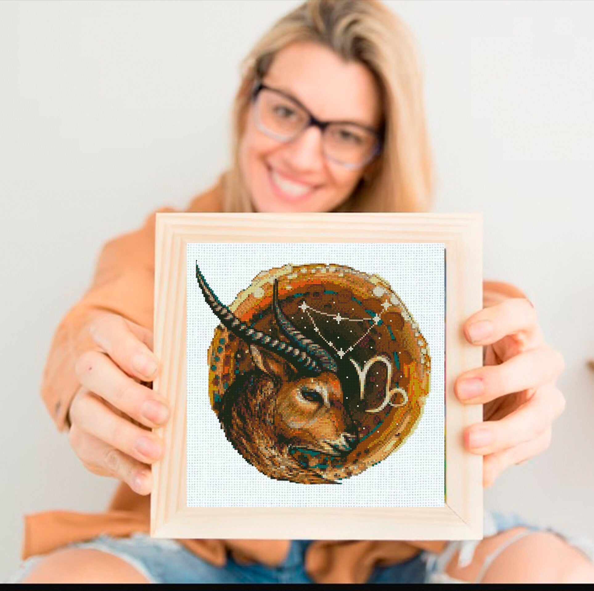 Capricorn Cross Stitch Pattern PDF, Zodiac Goat Embroidery Design, Astrology Constellation Cross Stitch Chart, Horoscope Needlework download - NuttyHappyHobby
