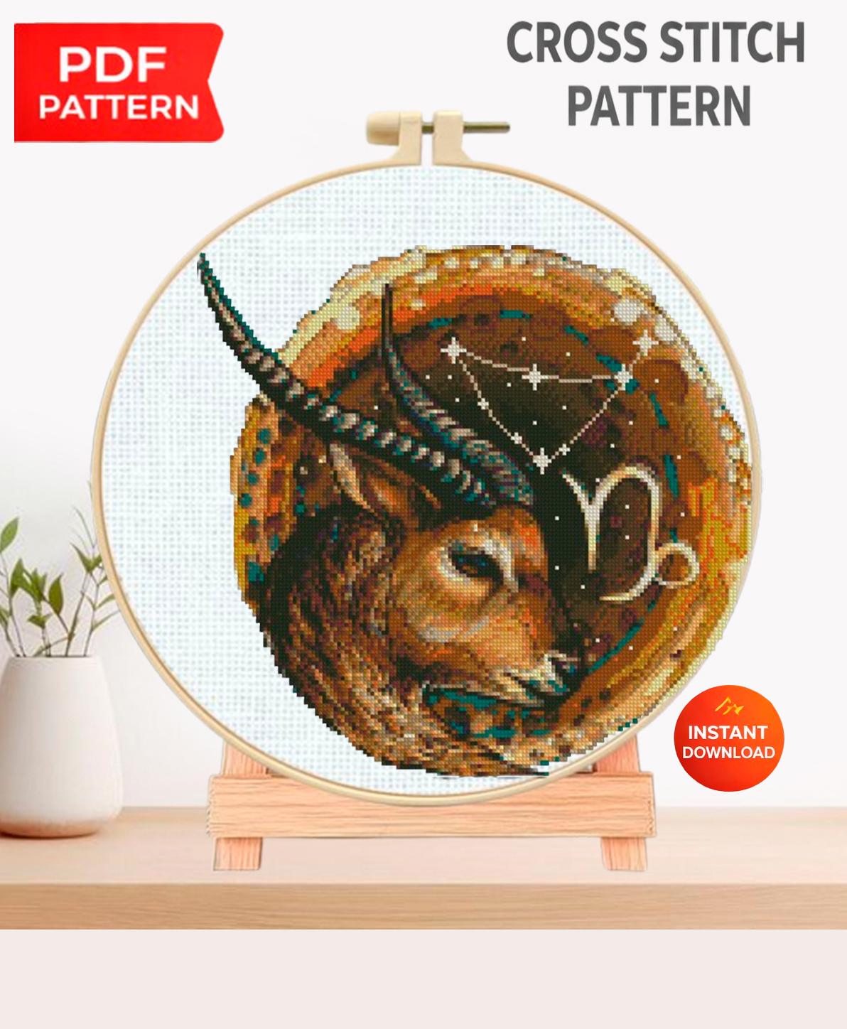 Capricorn Cross Stitch Pattern PDF, Zodiac Goat Embroidery Design, Astrology Constellation Cross Stitch Chart, Horoscope Needlework download - NuttyHappyHobby