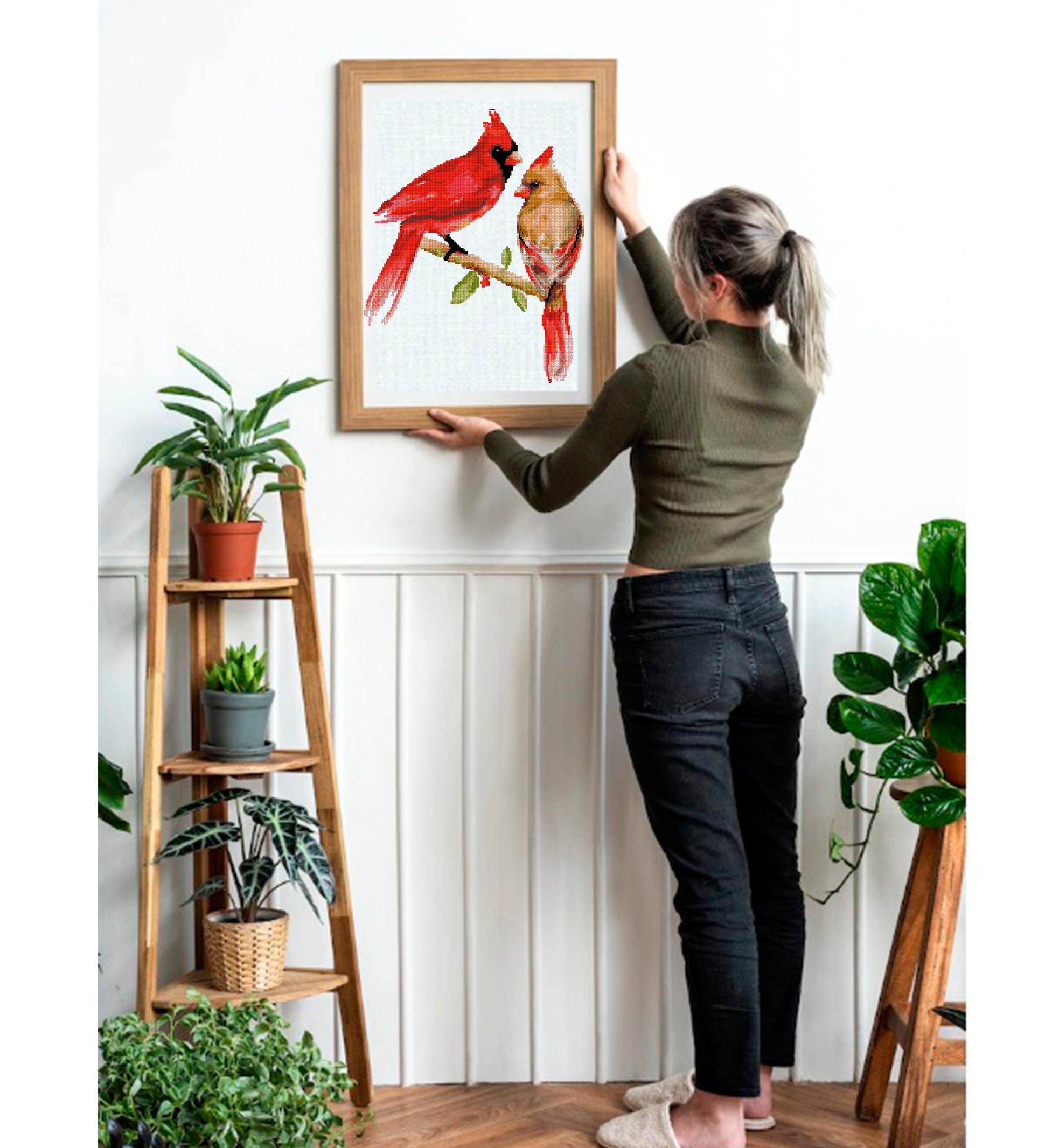Cardinal Birds Cross Stitch Pattern Set PDF, Red Cardinal Couple & Flying Cardinal, Round Hoop Embroidery Charts, Nature Wall Art, download - NuttyHappyHobby