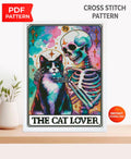 Cat Lover Cross Stitch Pattern PDF, Gothic Cat and Skeleton Embroidery Design, Halloween Cat Cross Stitch, Spooky Cat Decor Instant Download - NuttyHappyHobby