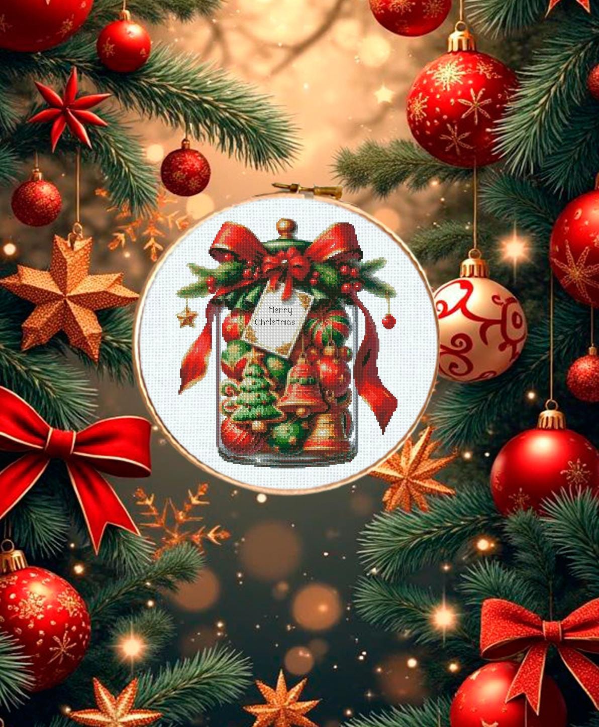 Christmas Bells Cross Stitch Pattern PDF, Holiday Ornament Embroidery Chart, Festive Christmas Decor Needlework, Winter Cross Stitch Design - NuttyHappyHobby