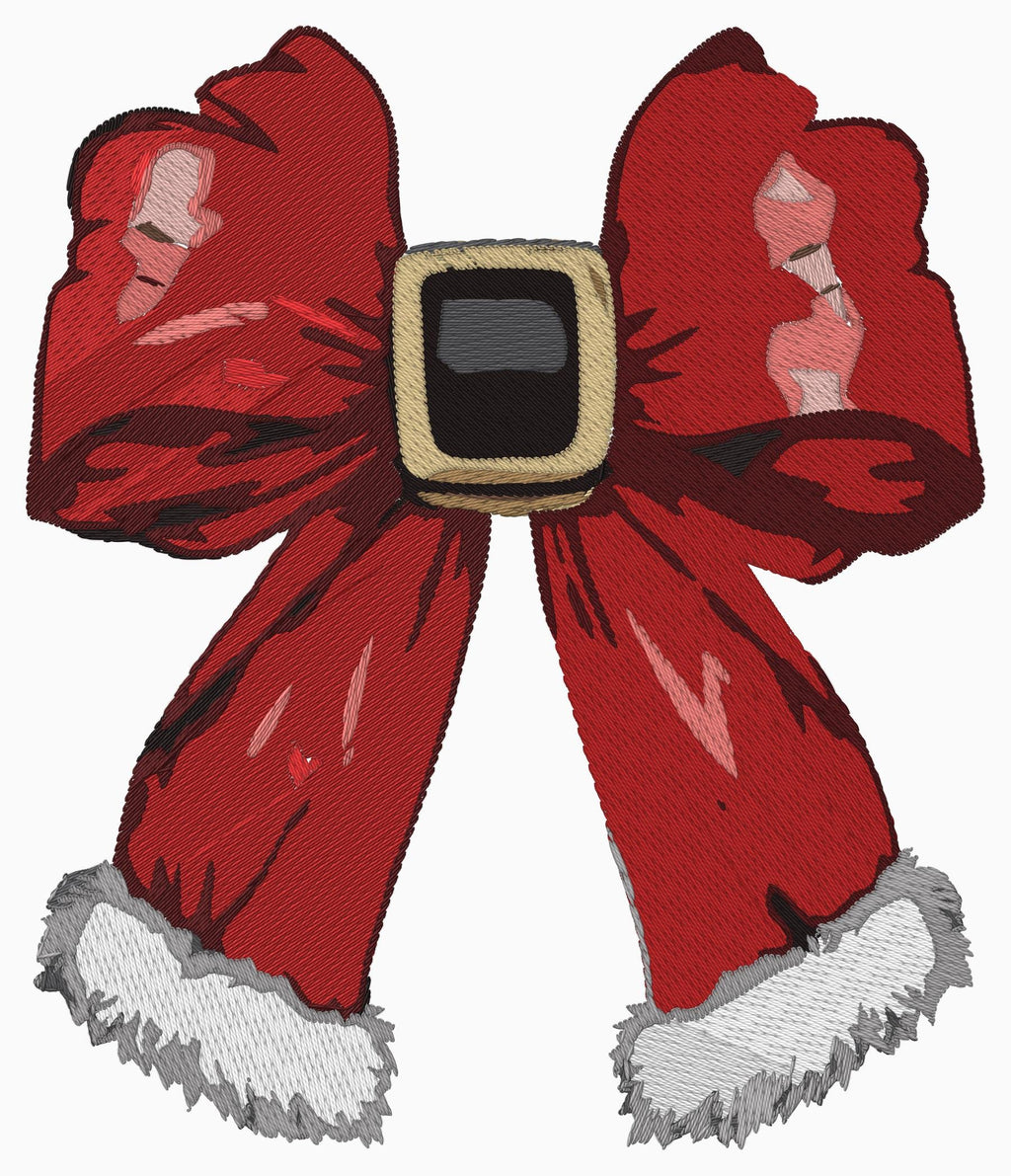 Christmas Bow Machine Embroidery Design, Red Santa Bow with Buckle, Festive Holiday Ribbon, Christmas Decoration Embroidery Digital Download - NuttyHappyHobby