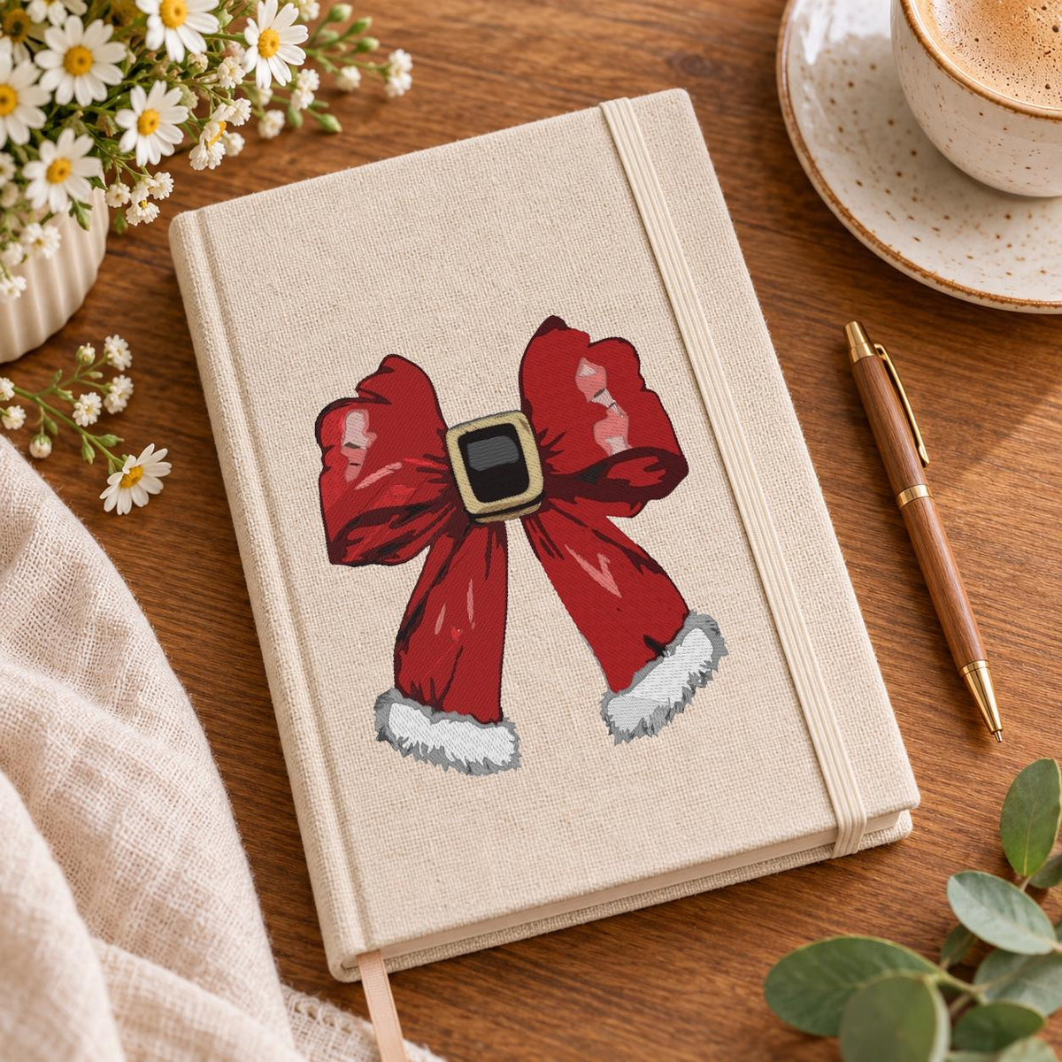 Christmas Bow Machine Embroidery Design, Red Santa Bow with Buckle, Festive Holiday Ribbon, Christmas Decoration Embroidery Digital Download - NuttyHappyHobby