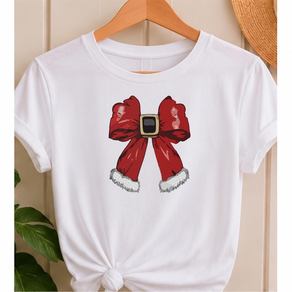 Christmas Bow Machine Embroidery Design, Red Santa Bow with Buckle, Festive Holiday Ribbon, Christmas Decoration Embroidery Digital Download - NuttyHappyHobby