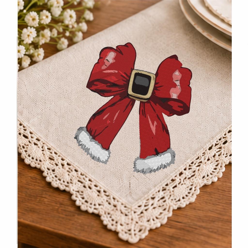 Christmas Bow Machine Embroidery Design, Red Santa Bow with Buckle, Festive Holiday Ribbon, Christmas Decoration Embroidery Digital Download - NuttyHappyHobby
