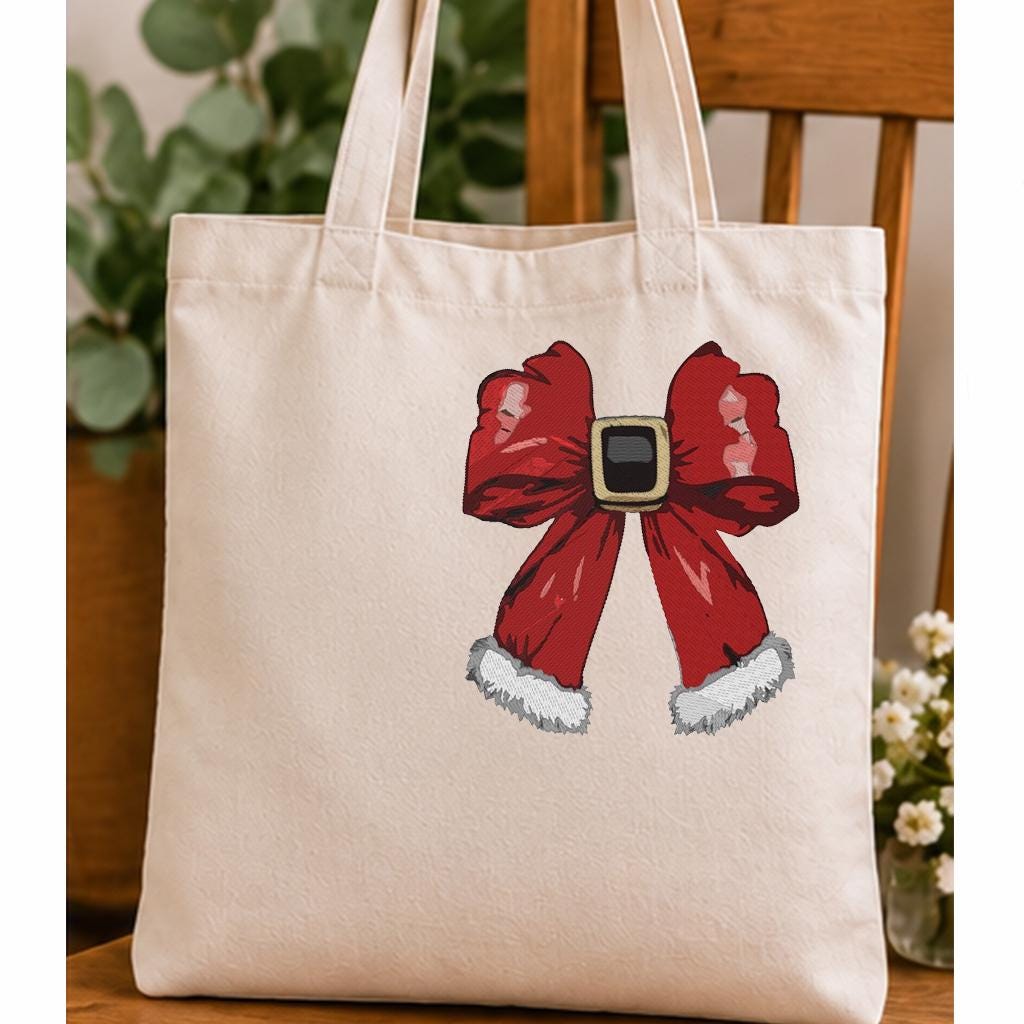 Christmas Bow Machine Embroidery Design, Red Santa Bow with Buckle, Festive Holiday Ribbon, Christmas Decoration Embroidery Digital Download - NuttyHappyHobby