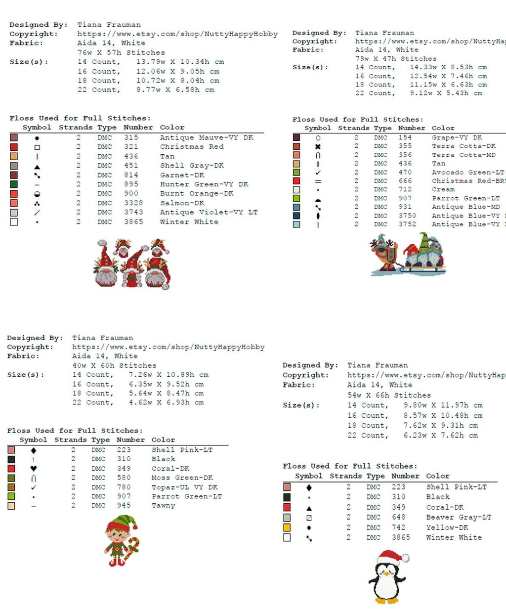 Christmas Cross Stitch Pattern Set PDF, Holiday Mini Cross Stitch Designs Bundle, Santa Tree Gnome Snowman Ornament Needlework Chart - NuttyHappyHobby