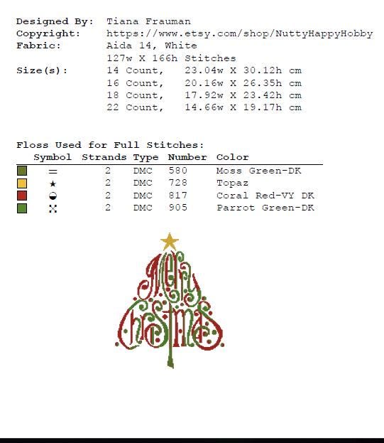 Christmas Cross Stitch Pattern Set PDF, Merry Christmas Ornament Bundle, Holiday Typography Embroidery Designs, Christmas Tree Charts - NuttyHappyHobby