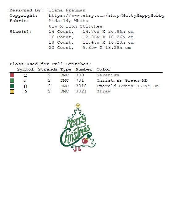 Christmas Cross Stitch Pattern Set PDF, Merry Christmas Ornament Bundle, Holiday Typography Embroidery Designs, Christmas Tree Charts - NuttyHappyHobby