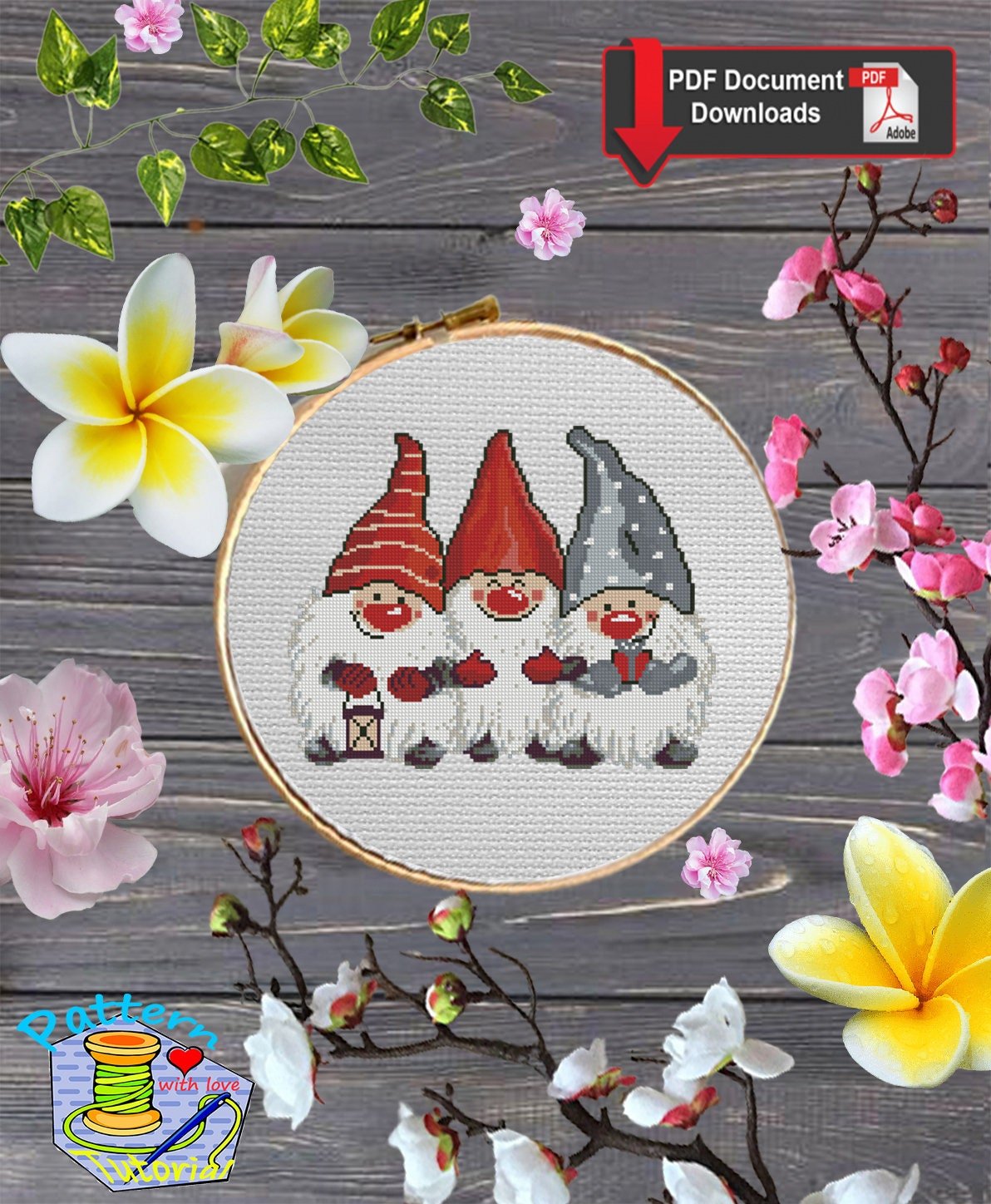 Christmas Gnome Cross Stitch Pattern PDF, Scandinavian Tomte Embroidery Design, Cute Holiday Gnomes Needlework Chart,Festive Christmas Decor - NuttyHappyHobby