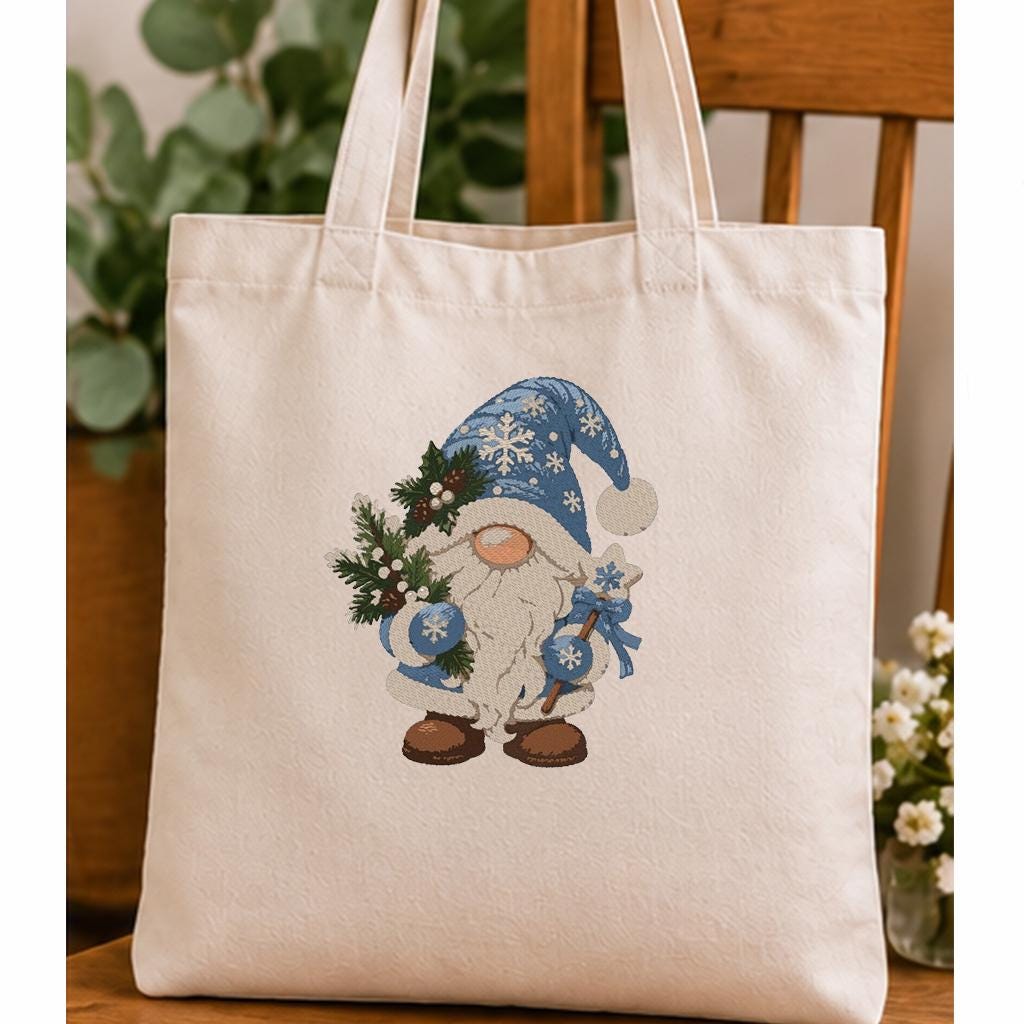 Christmas Gnome Machine Embroidery Design, Blue Winter Gnome Snowflake Star, Holiday PES DST JEF Embroidery File, Instant Download - NuttyHappyHobby