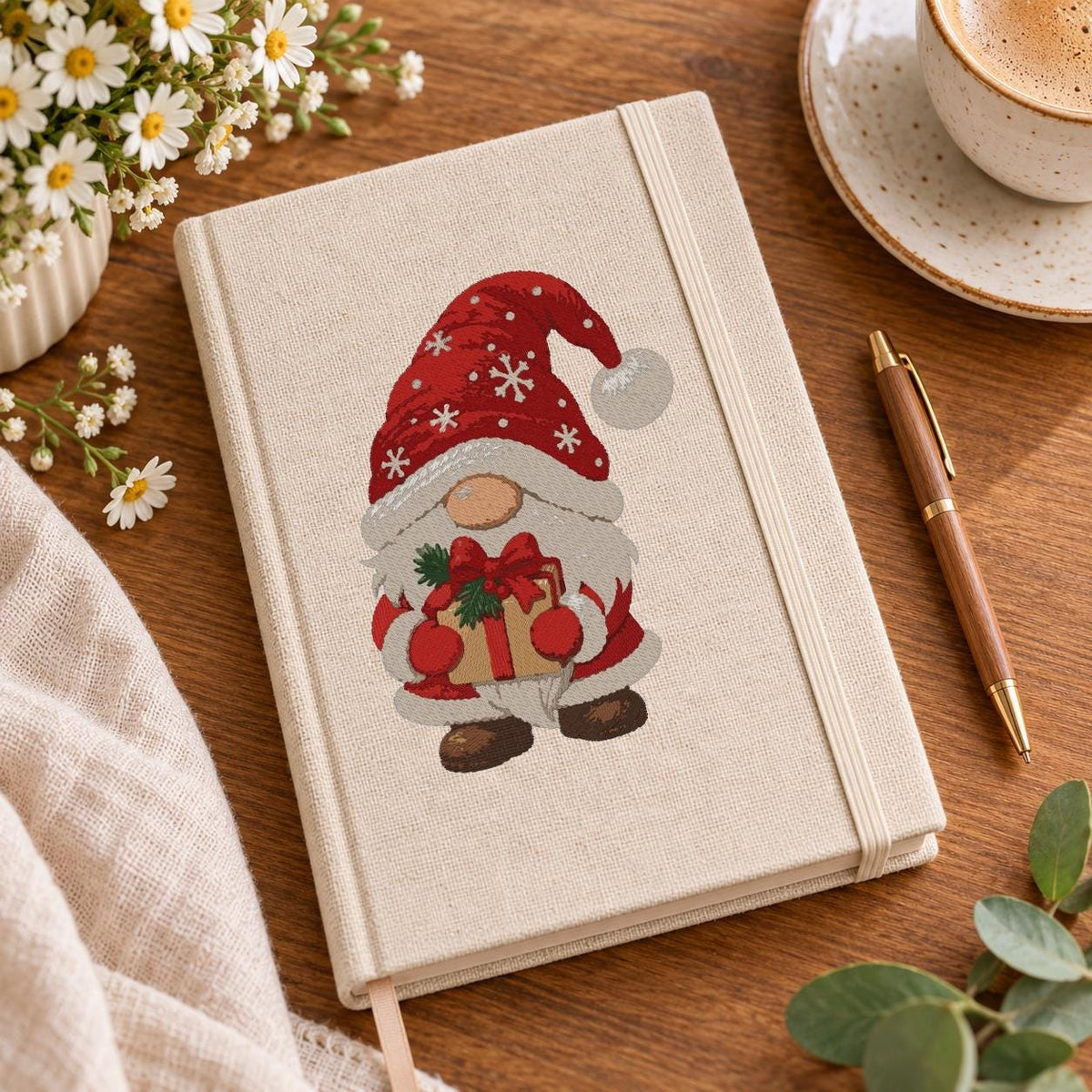 Christmas Gnome Machine Embroidery Design, Cute Santa Gnome with Gift, Holiday PES DST JEF Embroidery File, Instant Digital Download - NuttyHappyHobby