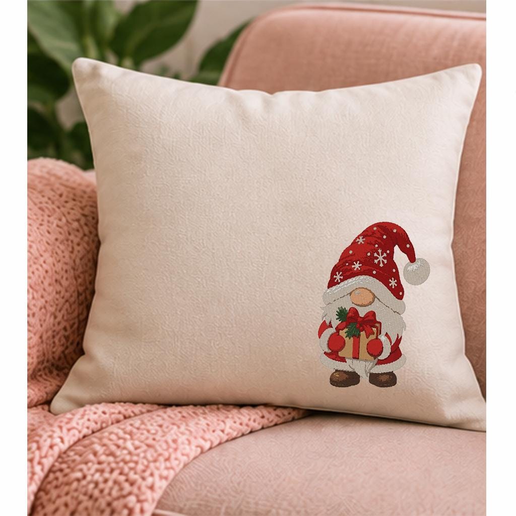 Christmas Gnome Machine Embroidery Design, Cute Santa Gnome with Gift, Holiday PES DST JEF Embroidery File, Instant Digital Download - NuttyHappyHobby