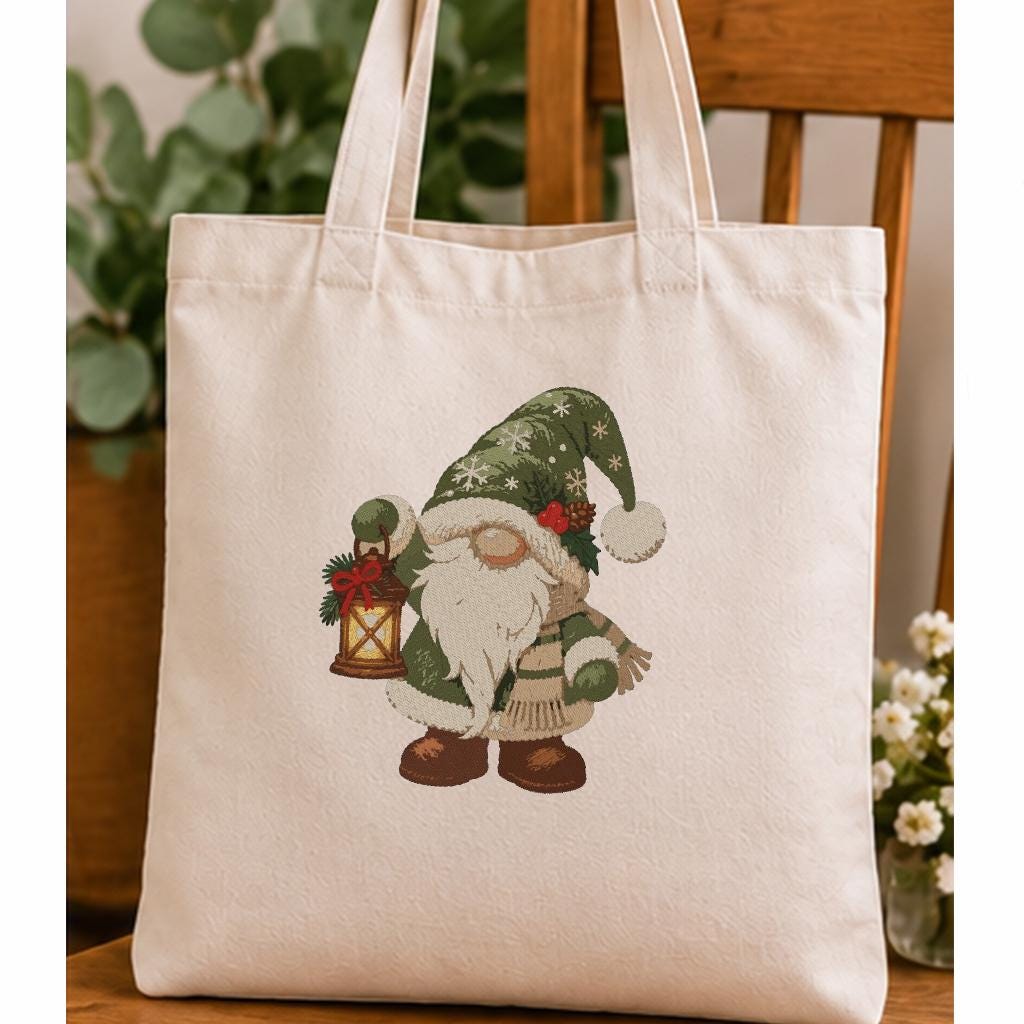 Christmas Gnome with Lantern Machine Embroidery Design, Green Santa Gnome Winter Holiday PES DST JEF Embroidery File, Instant Download - NuttyHappyHobby