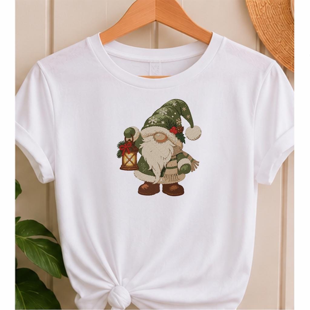 Christmas Gnome with Lantern Machine Embroidery Design, Green Santa Gnome Winter Holiday PES DST JEF Embroidery File, Instant Download - NuttyHappyHobby