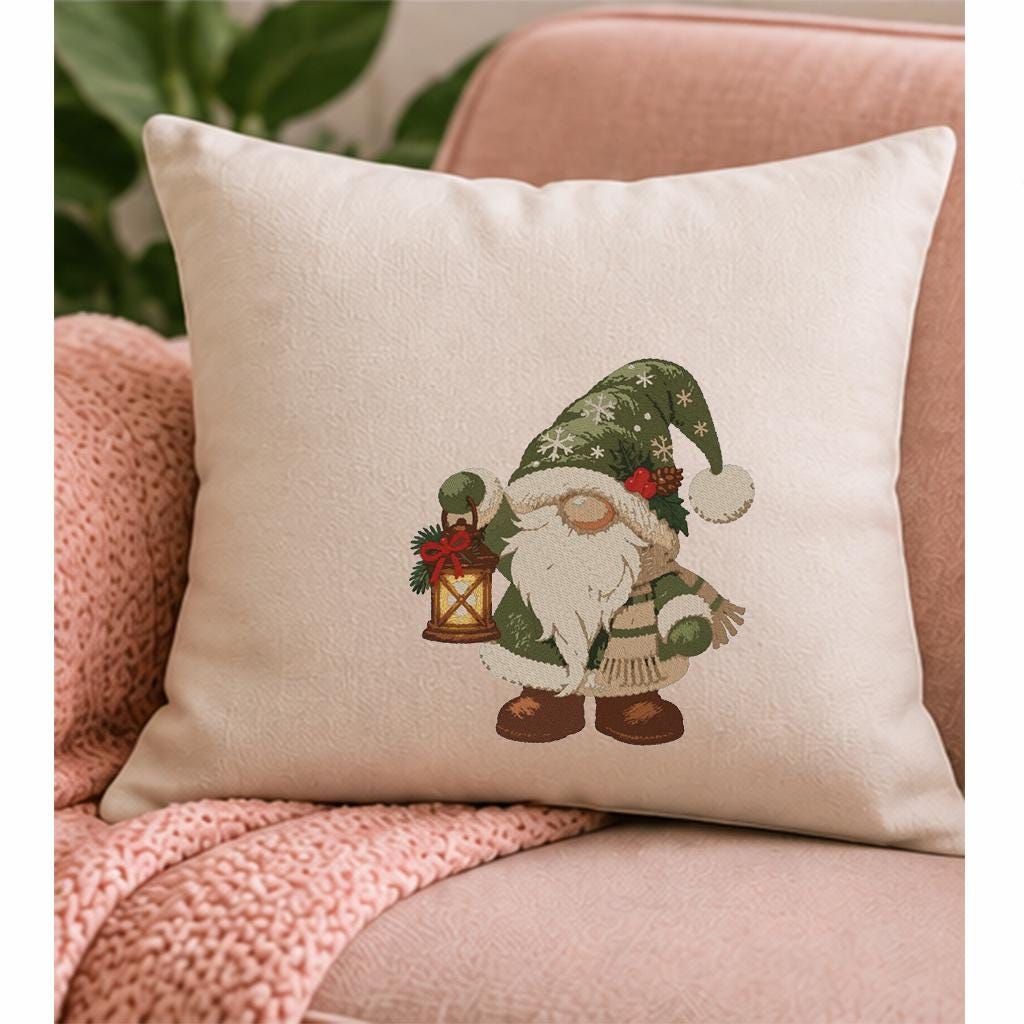 Christmas Gnome with Lantern Machine Embroidery Design, Green Santa Gnome Winter Holiday PES DST JEF Embroidery File, Instant Download - NuttyHappyHobby