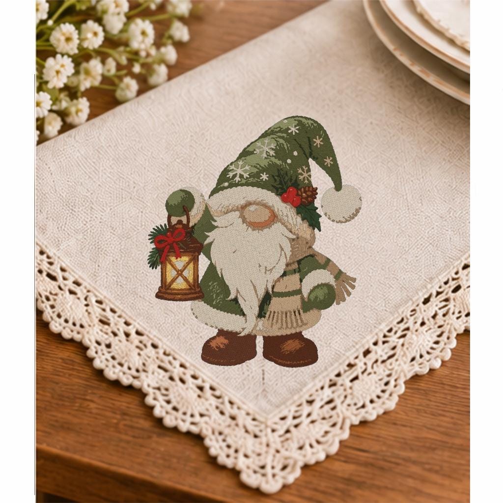 Christmas Gnome with Lantern Machine Embroidery Design, Green Santa Gnome Winter Holiday PES DST JEF Embroidery File, Instant Download - NuttyHappyHobby