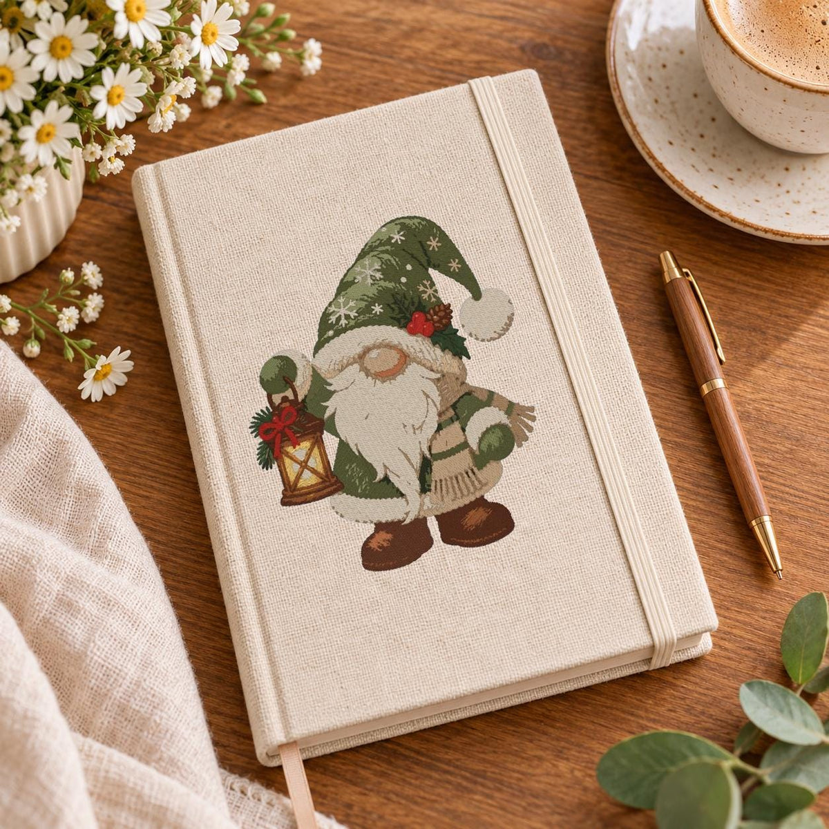 Christmas Gnome with Lantern Machine Embroidery Design, Green Santa Gnome Winter Holiday PES DST JEF Embroidery File, Instant Download - NuttyHappyHobby