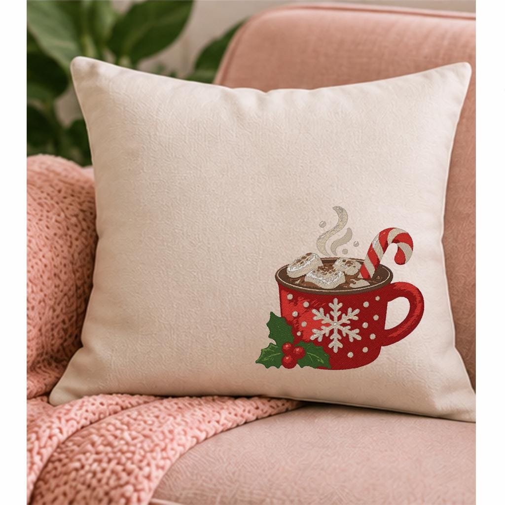 Christmas Hot Chocolate Machine Embroidery Design, Cocoa Mug Candy Cane Snowflake, PES DST JEF Embroidery File, Instant Download - NuttyHappyHobby