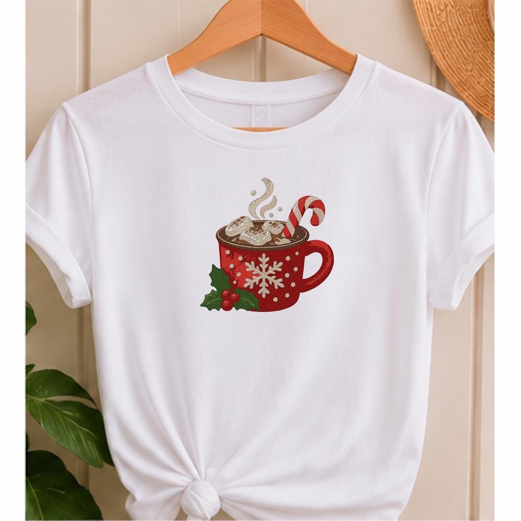 Christmas Hot Chocolate Machine Embroidery Design, Cocoa Mug Candy Cane Snowflake, PES DST JEF Embroidery File, Instant Download - NuttyHappyHobby