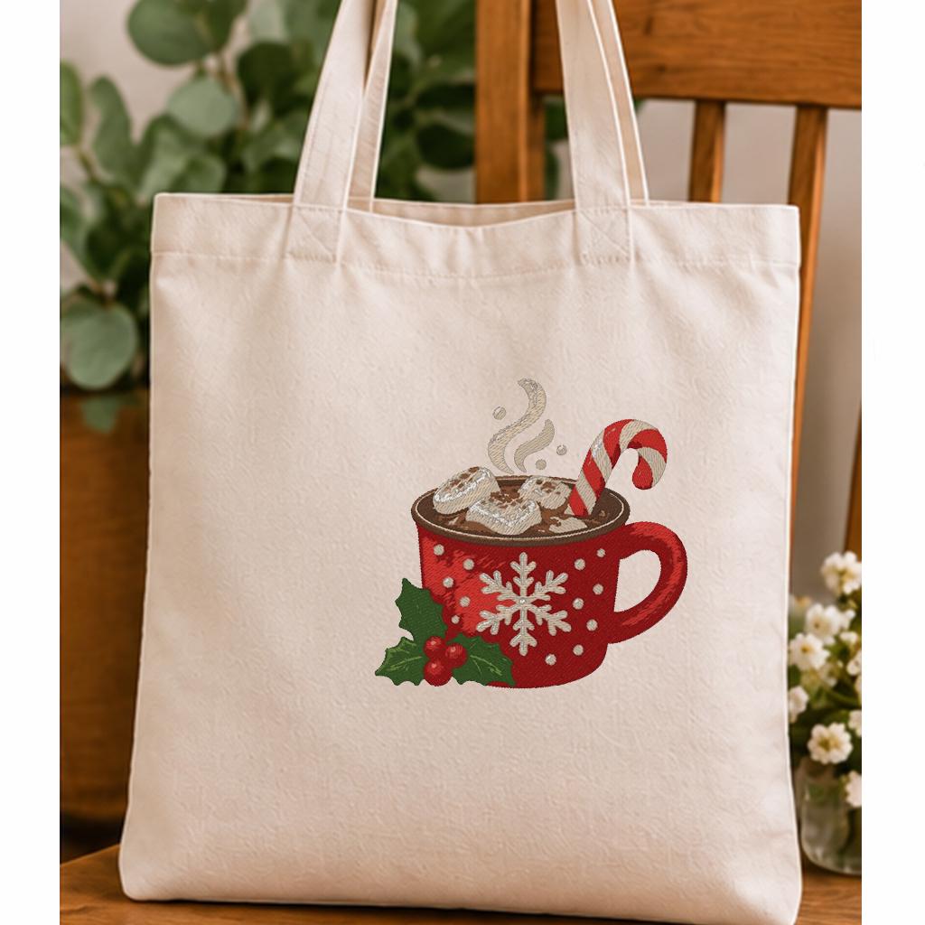 Christmas Hot Chocolate Machine Embroidery Design, Cocoa Mug Candy Cane Snowflake, PES DST JEF Embroidery File, Instant Download - NuttyHappyHobby