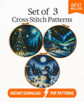 Christmas Ornament Cross Stitch Pattern Set PDF, Winter Holiday Scenes Embroidery Chart, Snowman Cabin Aurora Christmas Tree Needlework - NuttyHappyHobby