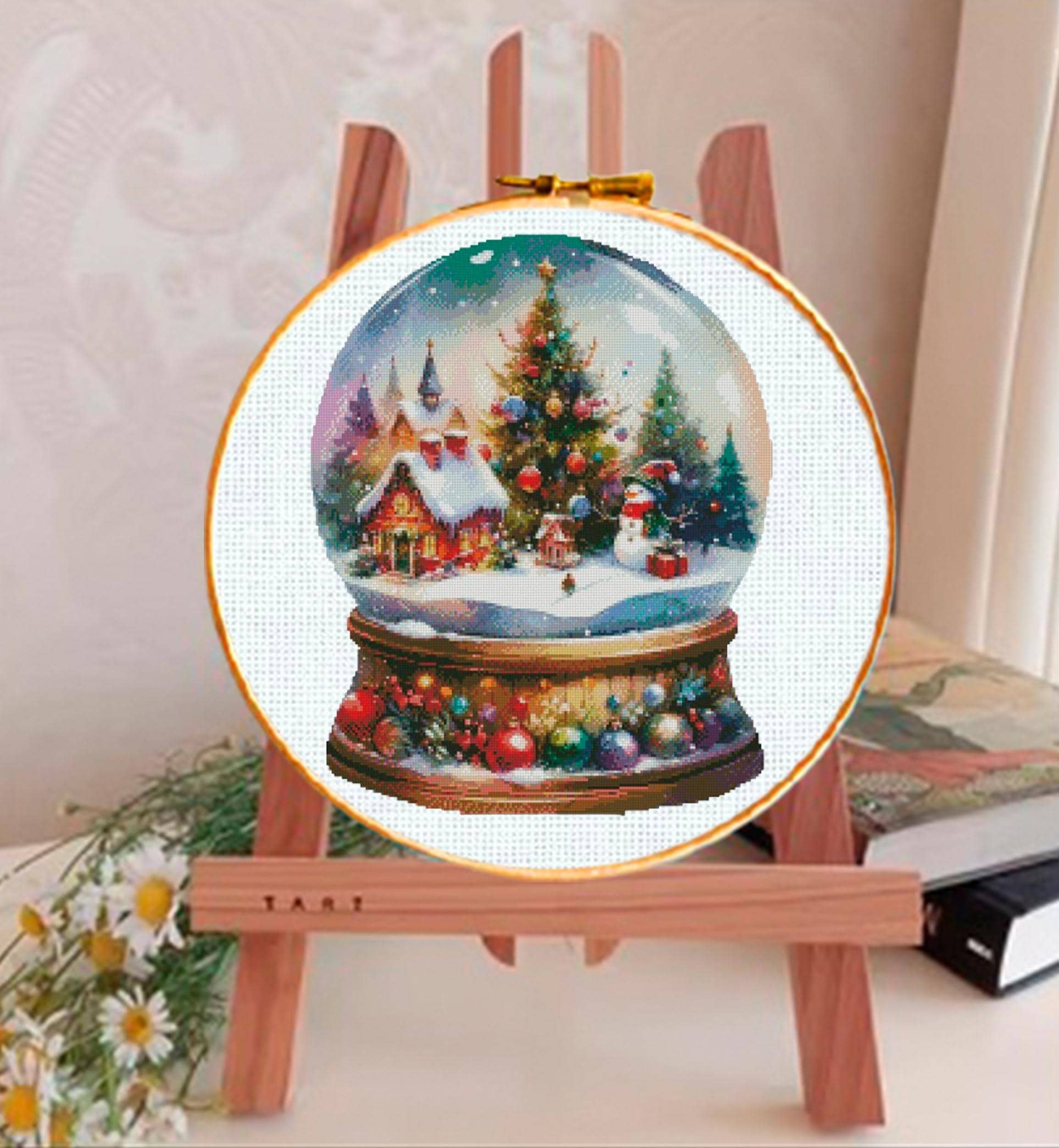 Christmas Snow Globe Cross Stitch Pattern PDF, Winter Village Embroidery Design, Holiday Snow Globe Needlework Chart,Festive Christmas Decor - NuttyHappyHobby