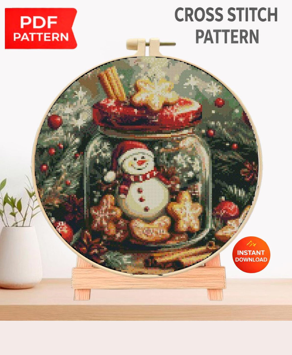 Christmas Snowman Cross Stitch Pattern PDF, Snow Globe Embroidery Design, Winter Holiday Needlework Chart, Festive Christmas Decor, gifts - NuttyHappyHobby
