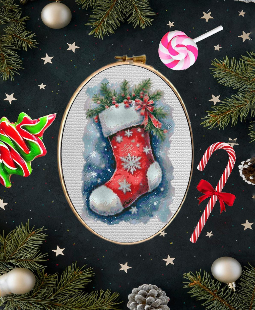 Christmas Stocking Cross Stitch Pattern PDF, Holiday Stocking Embroidery Design, Festive Needlework Chart, Christmas Decor Cross Stitch - NuttyHappyHobby