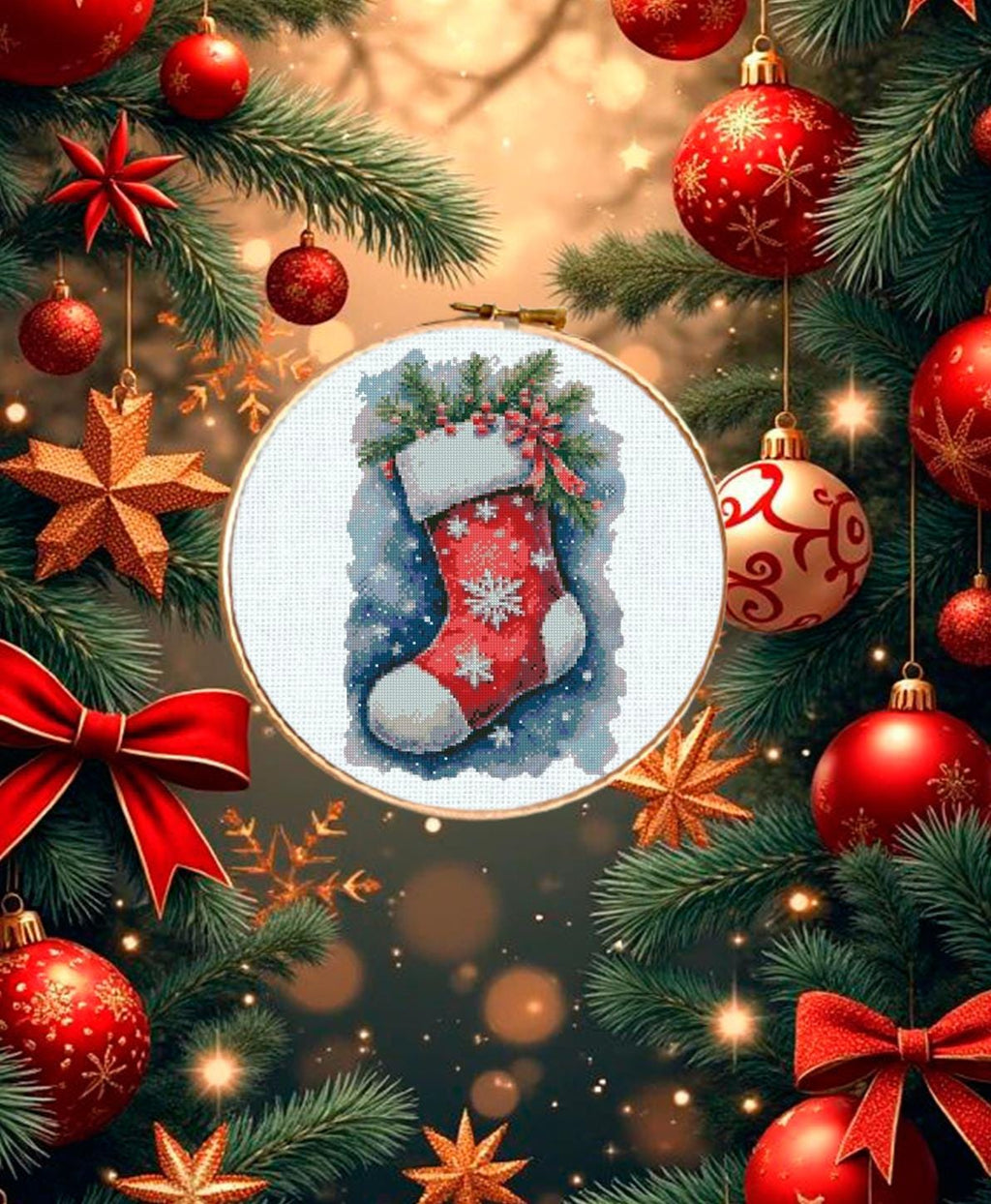 Christmas Stocking Cross Stitch Pattern PDF, Holiday Stocking Embroidery Design, Festive Needlework Chart, Christmas Decor Cross Stitch - NuttyHappyHobby