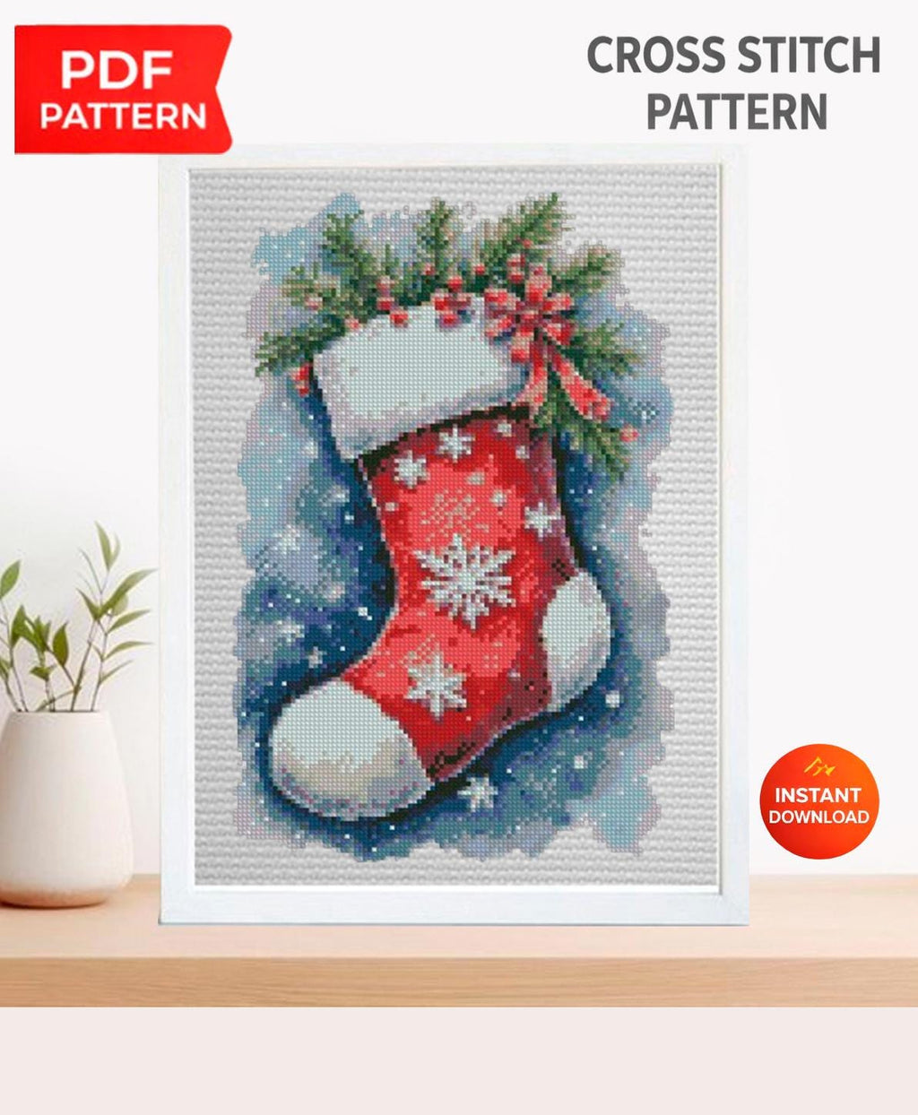 Christmas Stocking Cross Stitch Pattern PDF, Holiday Stocking Embroidery Design, Festive Needlework Chart, Christmas Decor Cross Stitch - NuttyHappyHobby