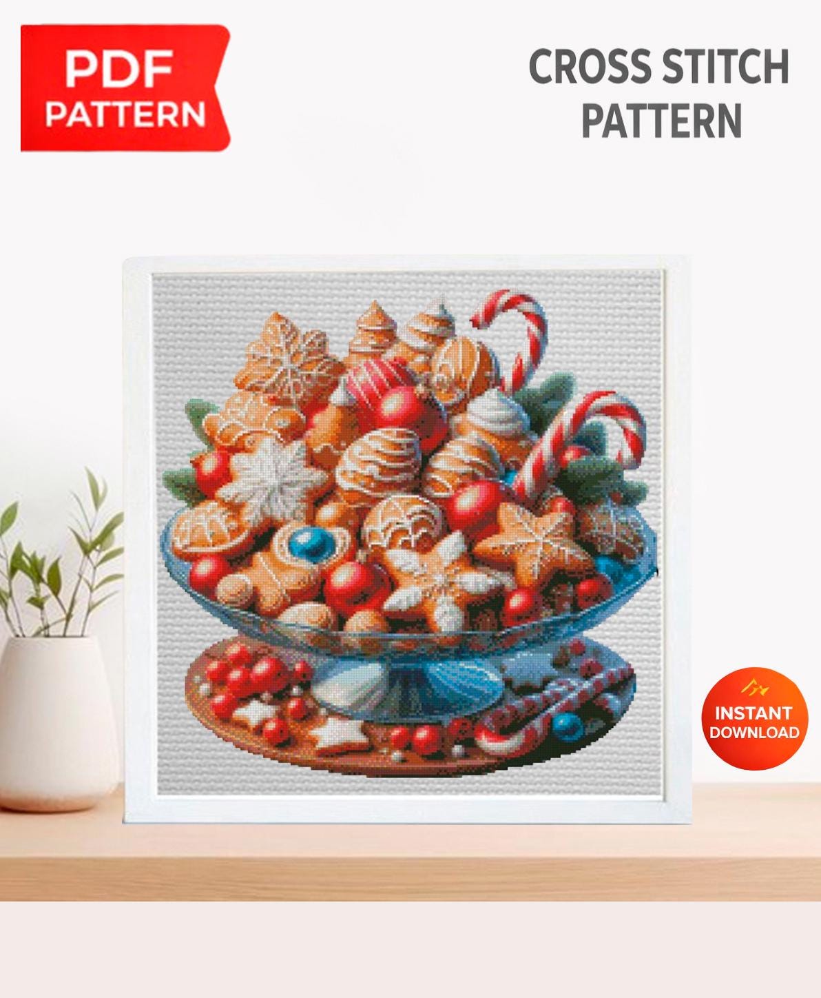 Christmas Sweets Cross Stitch Pattern PDF, Holiday Candy Embroidery Design, Festive Dessert Needlework Chart, Christmas Treats Cross Stitch - NuttyHappyHobby