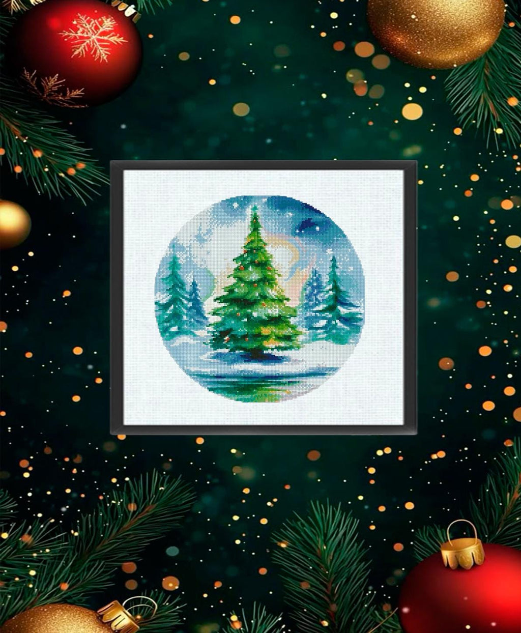 Christmas Tree Cross Stitch Pattern PDF, Winter Landscape Embroidery Design, Holiday Tree Needlework Chart, Festive Christmas Decor pattern - NuttyHappyHobby