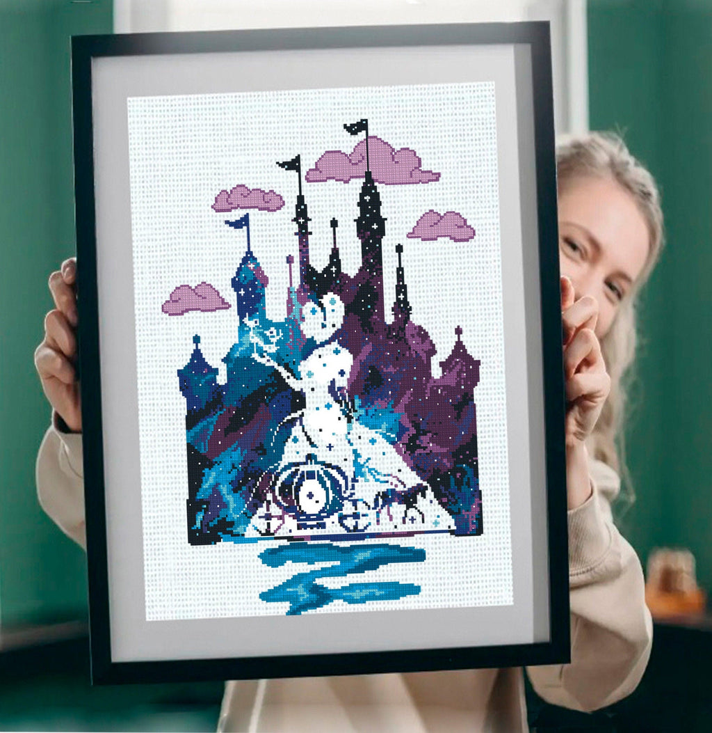 Cinderella Castle Cross Stitch Pattern PDF, Fairy Tale Castle Embroidery Design, Princess Castle Needlework Pattern, instant download - NuttyHappyHobby