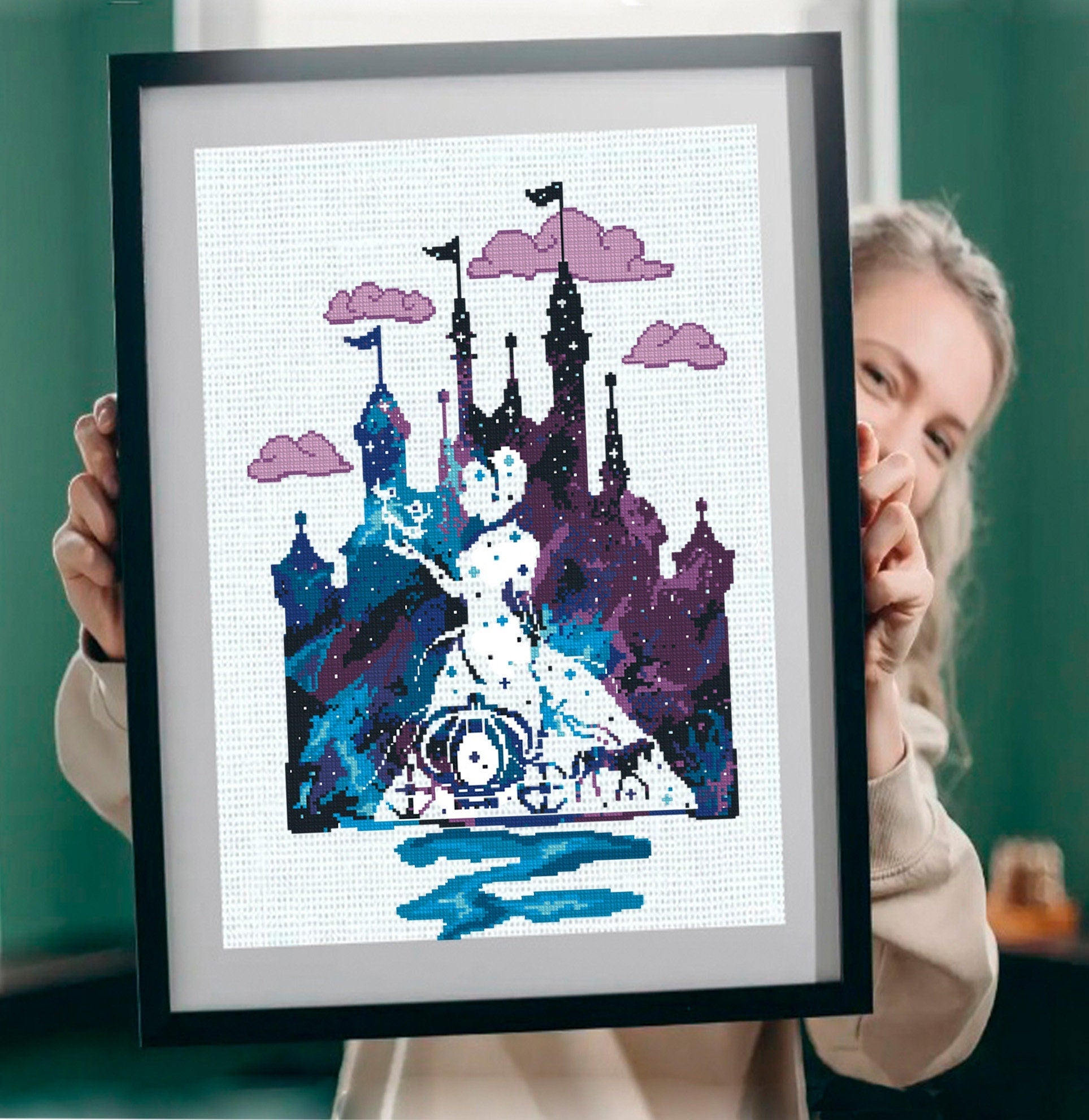 Cinderella Castle Cross Stitch Pattern PDF, Fairy Tale Castle Embroidery Design, Princess Castle Needlework Pattern, instant download - NuttyHappyHobby