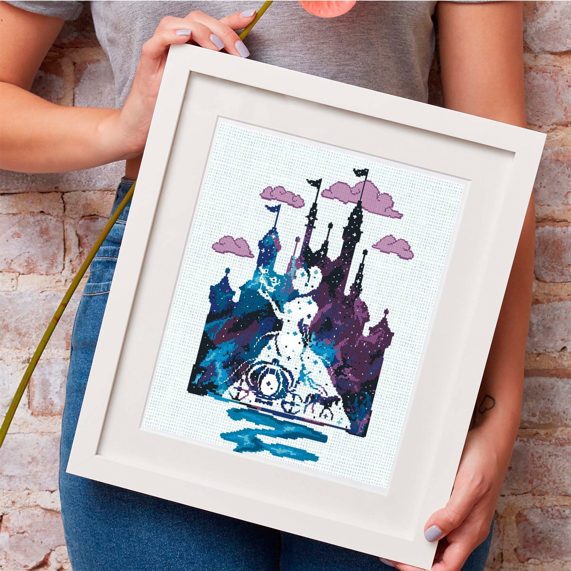 Cinderella Castle Cross Stitch Pattern PDF, Fairy Tale Castle Embroidery Design, Princess Castle Needlework Pattern, instant download - NuttyHappyHobby