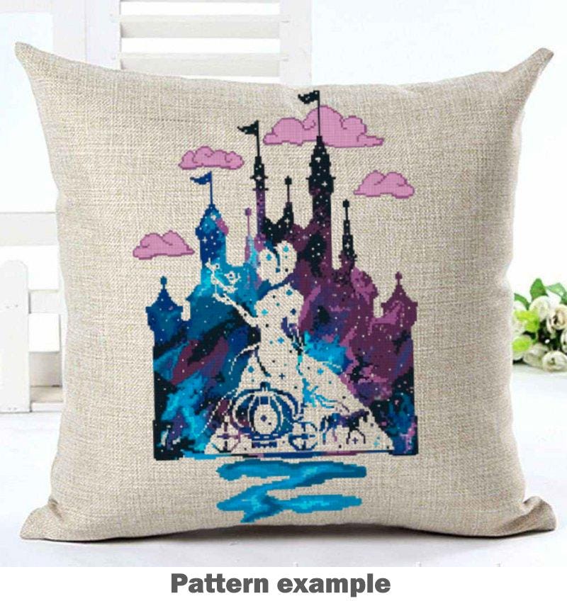 Cinderella Castle Cross Stitch Pattern PDF, Fairy Tale Castle Embroidery Design, Princess Castle Needlework Pattern, instant download - NuttyHappyHobby